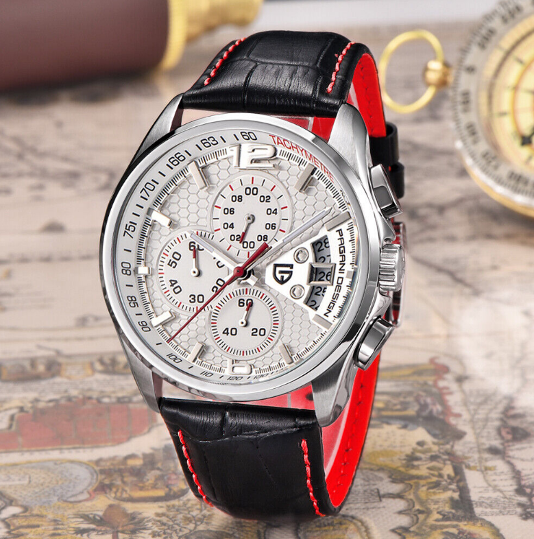 44mm PAGANI DESIGN Men's Chronograph Watch Quartz Military Wristwatch Gift Box