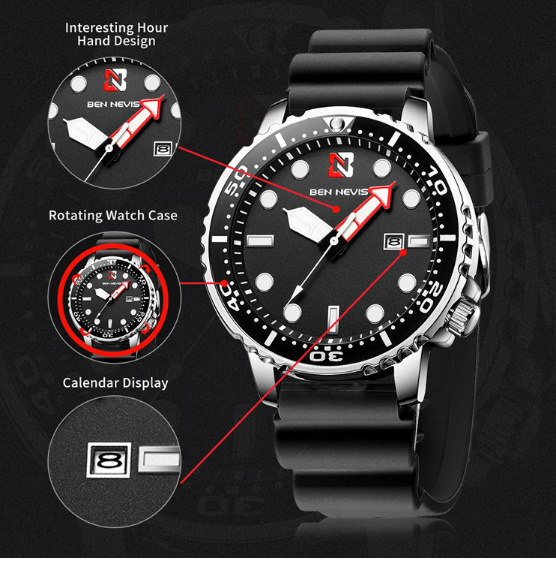 Waterproof Mens Silicone Watchband Quartz Sport Watch Date Stylish Wristwatch UK