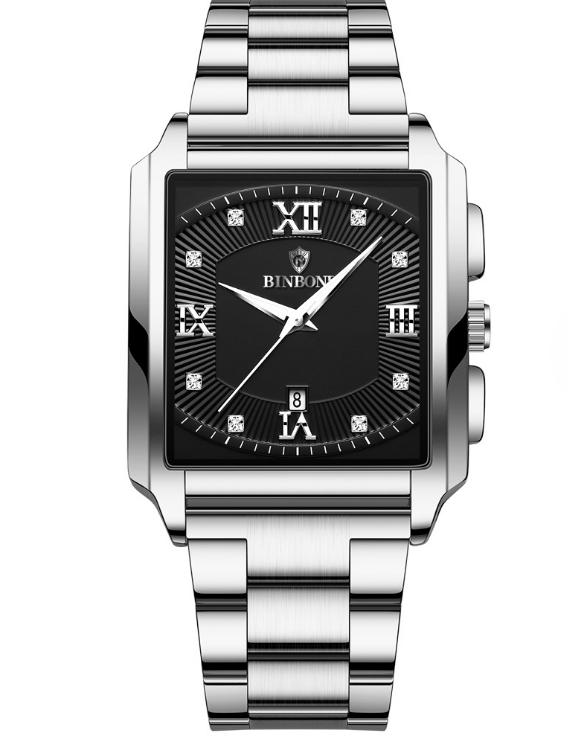 Mens Luxury Square Watches Stainless Steel Luxury Watch Wristwatches Date Quartz