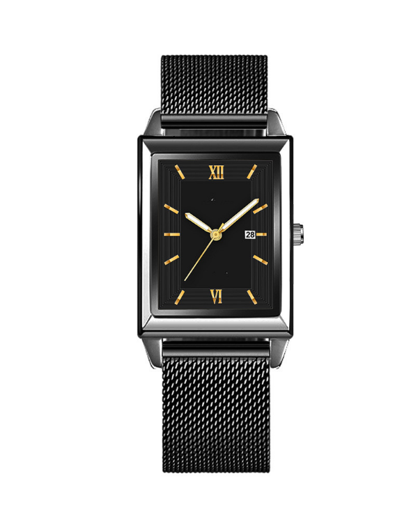 DIJANES Luxury Men's Square Watch Steel Mesh Calendar Date Quartz Wrist Watches