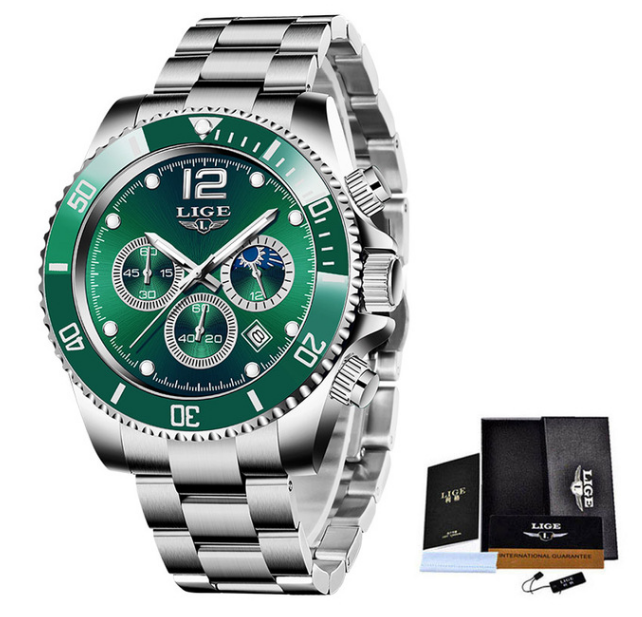 LIGE Mens Luxury Watch Stainless Steel Chronograph Quartz Date Sports Gift UK