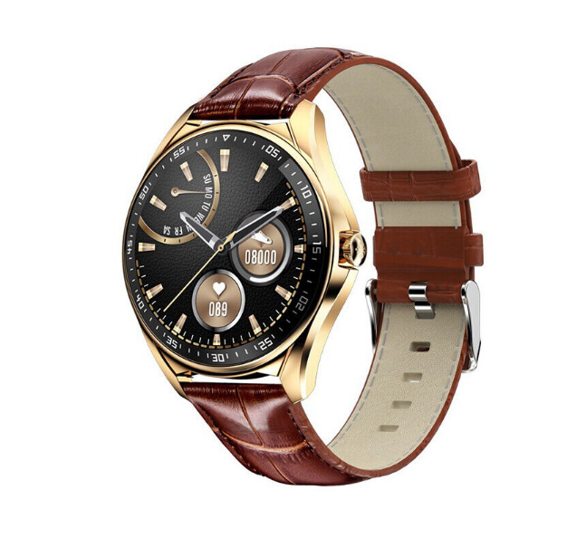 Dial Call Smart Watch Touch Screen Real Leather Strap Fitness Tracker Heart Rate