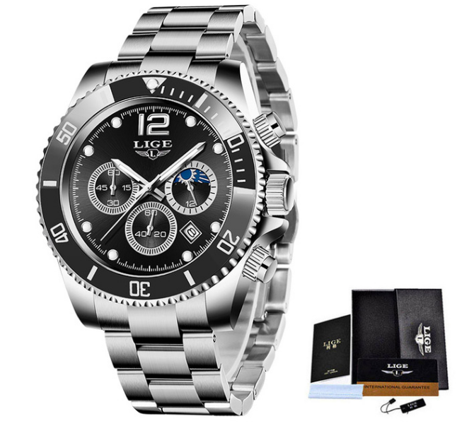 LIGE Mens Luxury Watch Stainless Steel Chronograph Quartz Date Sports Gift UK