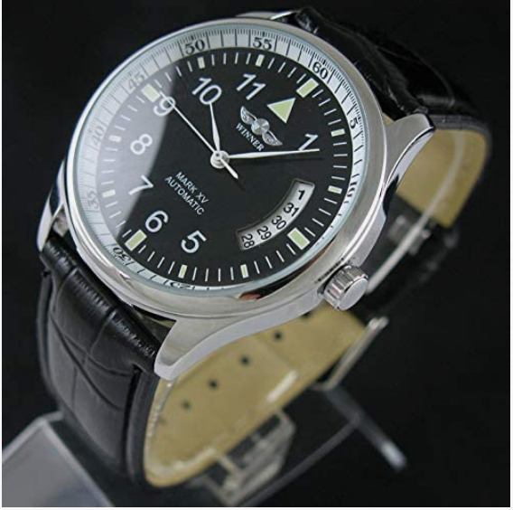 Men's Self-winding Watch Automatic Mechanical Date Day Black Leather Sport Watch