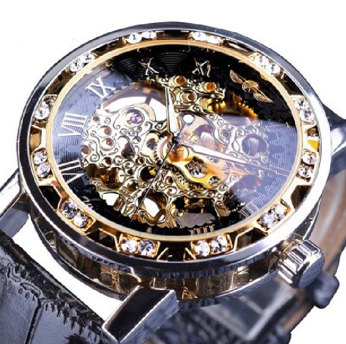 Men's Sport Mechanical Skeleton See Through Steampunk Leather Strap Wrist Watch