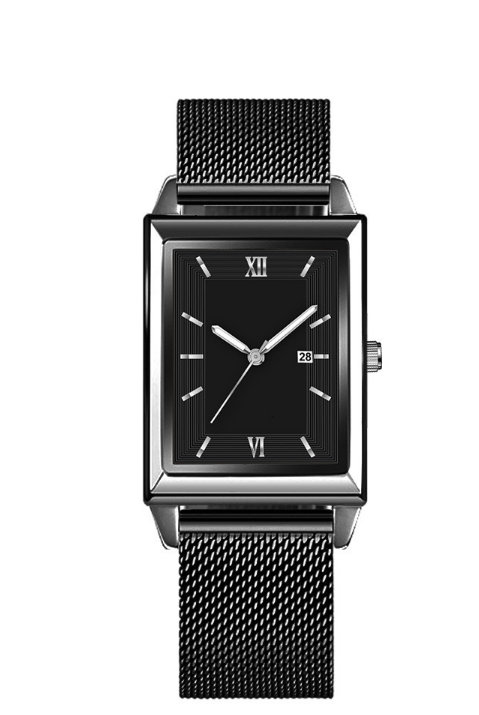 DIJANES Luxury Men's Square Watch Steel Mesh Calendar Date Quartz Wrist Watches