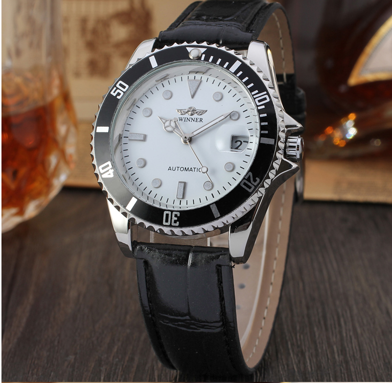 Men Leather Watches Automatic Mechanical Movement Wristwatch Waterproof Luminous