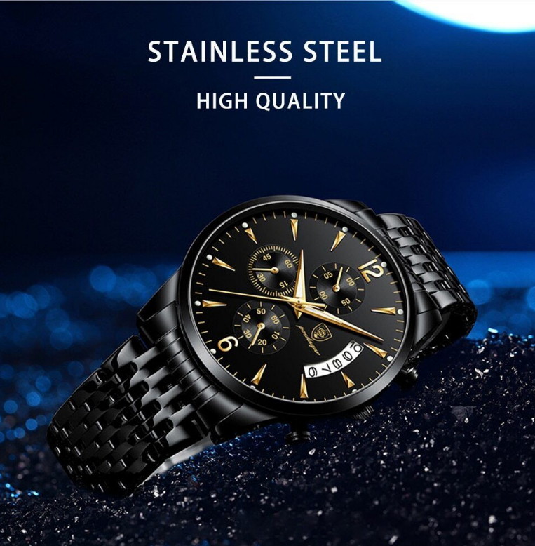 Mens Stainless Steel Watch Waterproof Luminous Watches Luxury Quartz Wristwatch