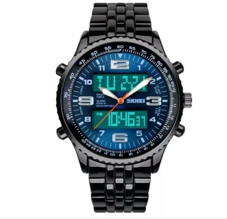 Luxury Men's Analog Digital Stainless Steel LED Army Military Sport Watch-Blue