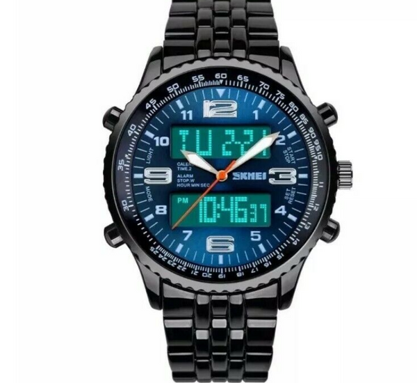 Luxury Men's Analog Digital Stainless Steel LED Army Military Sport Watch-Blue