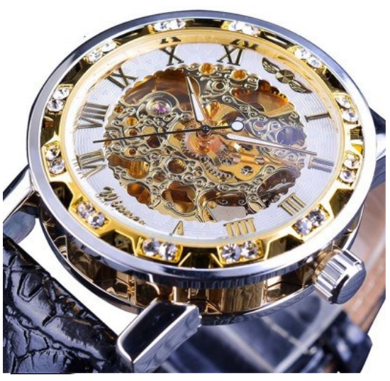 Men's Sport Mechanical Skeleton See Through Steampunk Leather Strap Wrist Watch