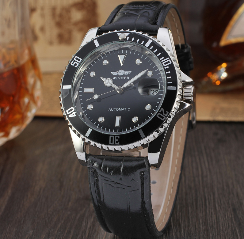 Men Leather Watches Automatic Mechanical Movement Wristwatch Waterproof Luminous