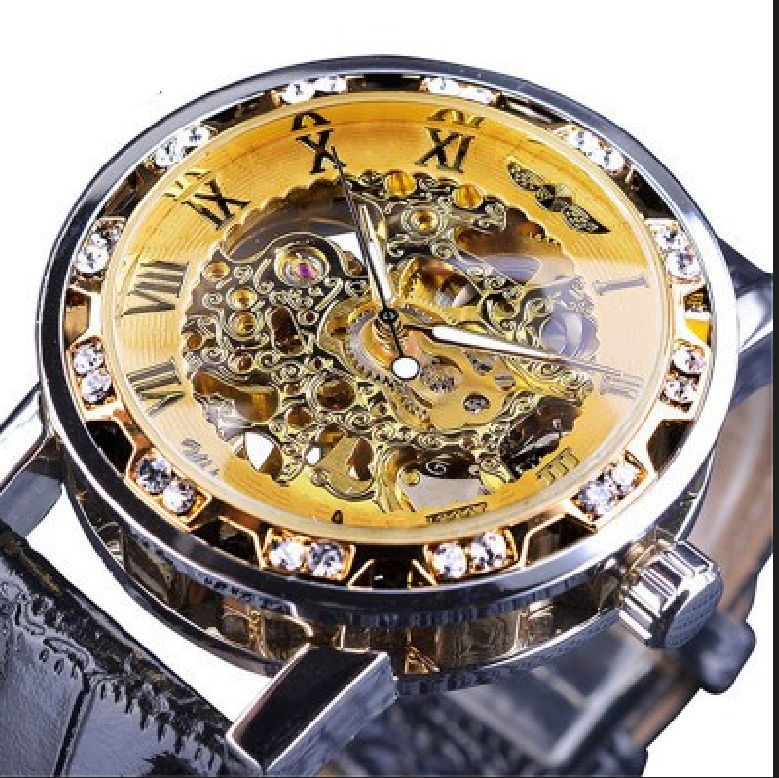 Men's Sport Mechanical Skeleton See Through Steampunk Leather Strap Wrist Watch