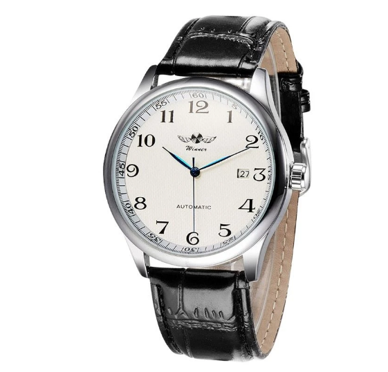 Men's Watch Leather Luxury Automatic Mechanical Date Analogue WristWatches White