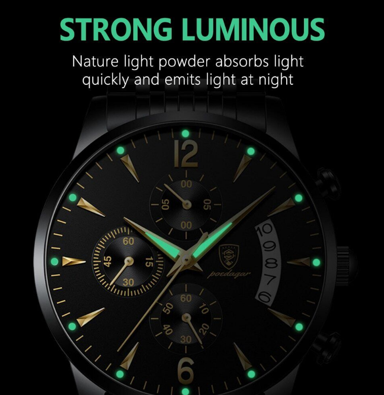 Mens Stainless Steel Watch Waterproof Luminous Watches Luxury Quartz Wristwatch