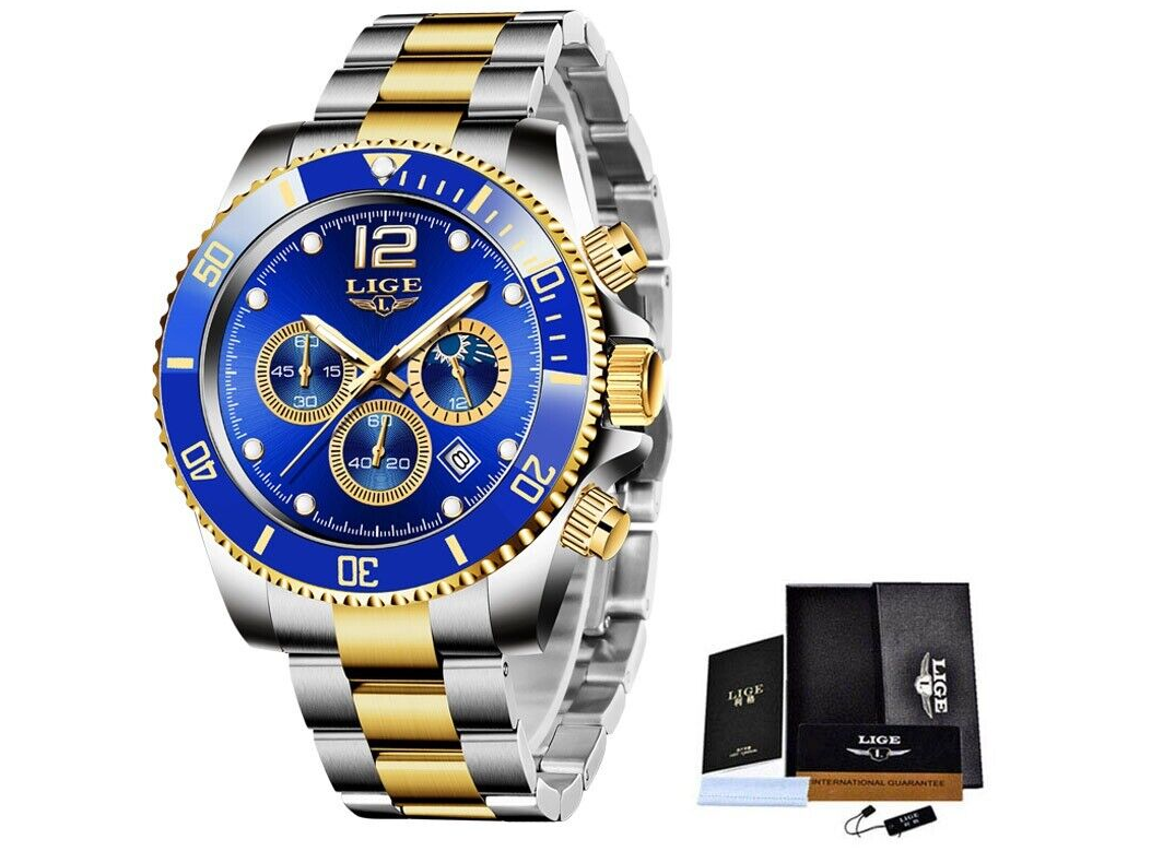 LIGE Mens Luxury Watch Stainless Steel Chronograph Quartz Date Sports Gift UK