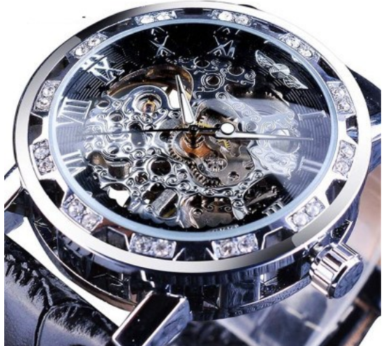 Men's Sport Mechanical Skeleton See Through Steampunk Leather Strap Wrist Watch