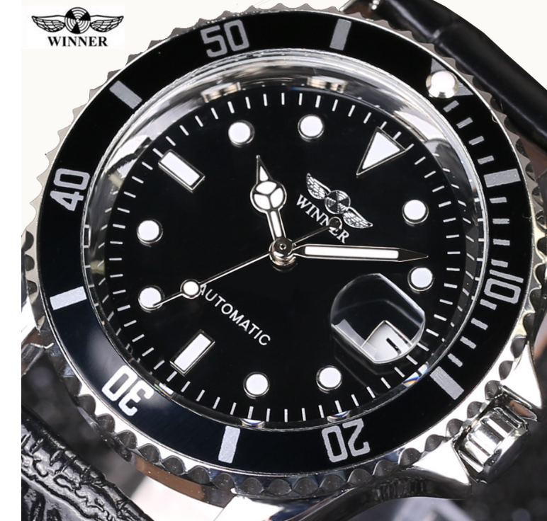 Men Leather Watches Automatic Mechanical Movement Wristwatch Waterproof Luminous