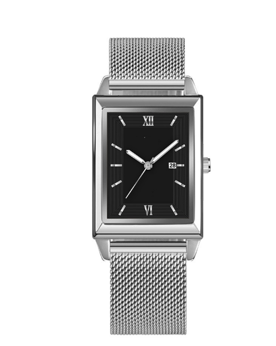 DIJANES Luxury Men's Square Watch Steel Mesh Calendar Date Quartz Wrist Watches