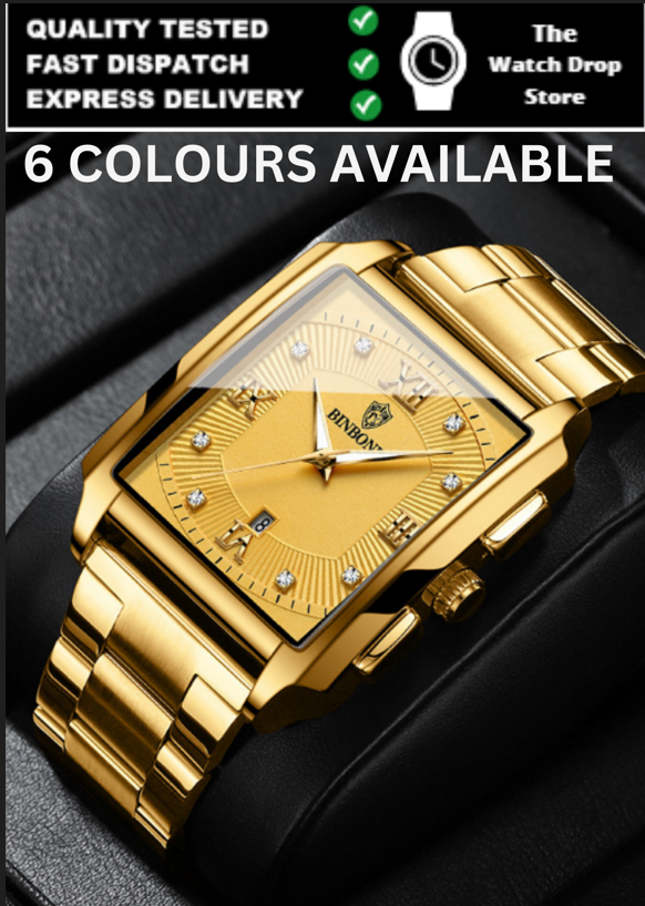 Mens Luxury Square Watches Stainless Steel Luxury Watch Wristwatches Date Quartz