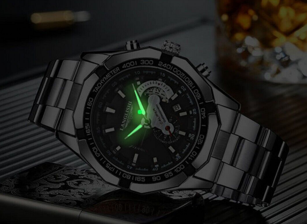 Men's Leather Steel Quartz Watch Luminous Man Luxury Date Wristwatch Waterproof