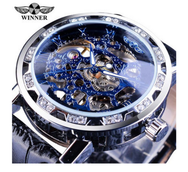 Men's Sport Mechanical Skeleton See Through Steampunk Leather Strap Wrist Watch