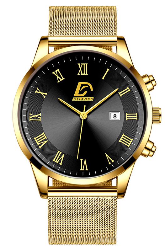 Mens Watches Casual Gold Stainless Steel Gents Quartz Analogue Wrist Watch UK