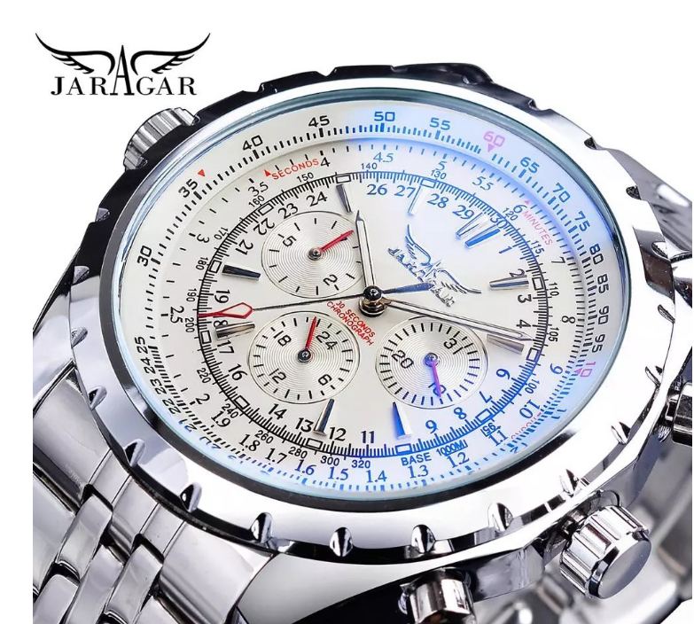 Men's Mechanical White Wristwatches Stainless Steel Luminous Automatic Watch UK