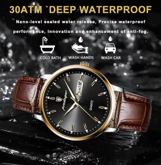 Men's Watch Wrist Watches Waterproof Man Luxury Leather Quartz Luminous Day UK