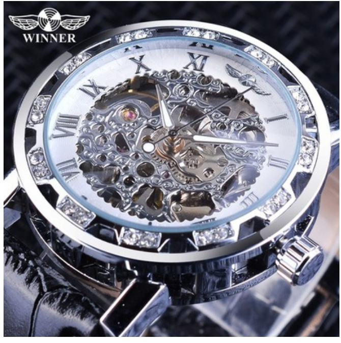 Men's Sport Mechanical Skeleton See Through Steampunk Leather Strap Wrist Watch