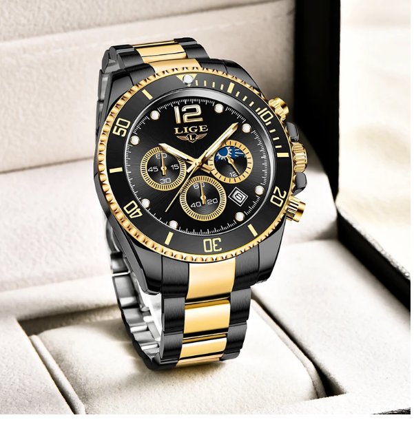 LIGE Mens Luxury Watch Stainless Steel Chronograph Quartz Date Sports Gift UK